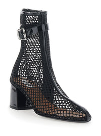 ALAIA Alaia Women Black Ankle Boots With Mesh Design And Block Heel In Leather And Fabric Women