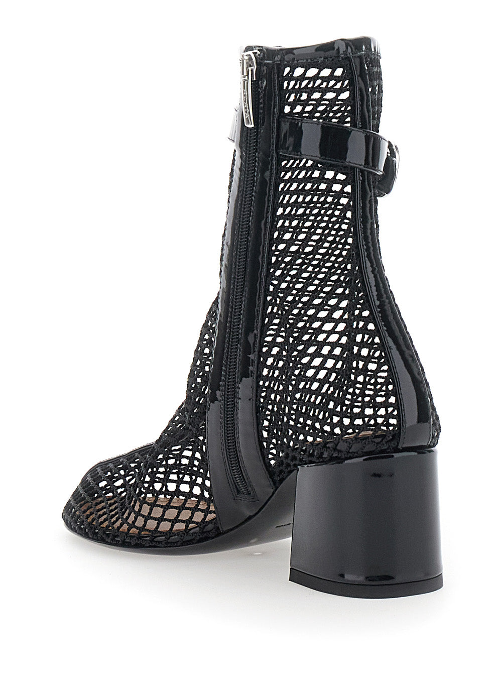 ALAIA Alaia Women Black Ankle Boots With Mesh Design And Block Heel In Leather And Fabric Women