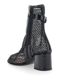 ALAIA Alaia Women Black Ankle Boots With Mesh Design And Block Heel In Leather And Fabric Women