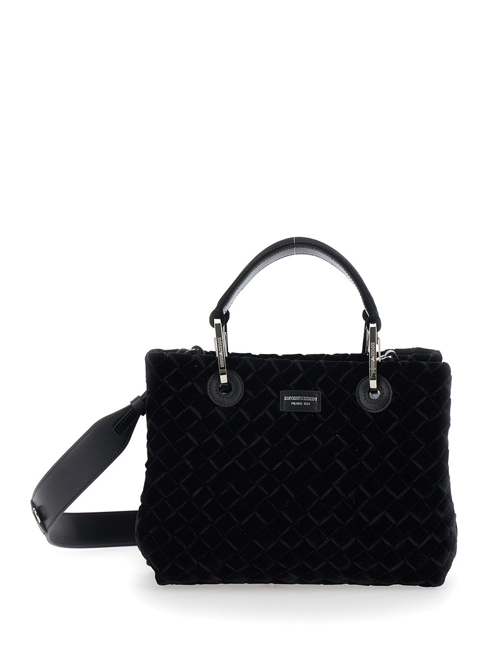 Emporio Armani Women Black Tote Bag With Removable Shoulder Strap And Logo Patch On The Front In Canvas For Women