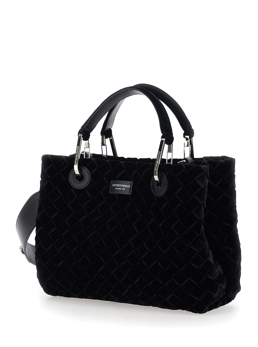 Emporio Armani Women Black Tote Bag With Removable Shoulder Strap And Logo Patch On The Front In Canvas For Women
