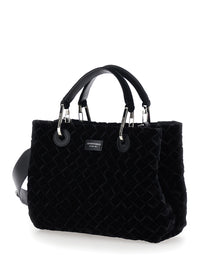 Emporio Armani Women Black Tote Bag With Removable Shoulder Strap And Logo Patch On The Front In Canvas For Women
