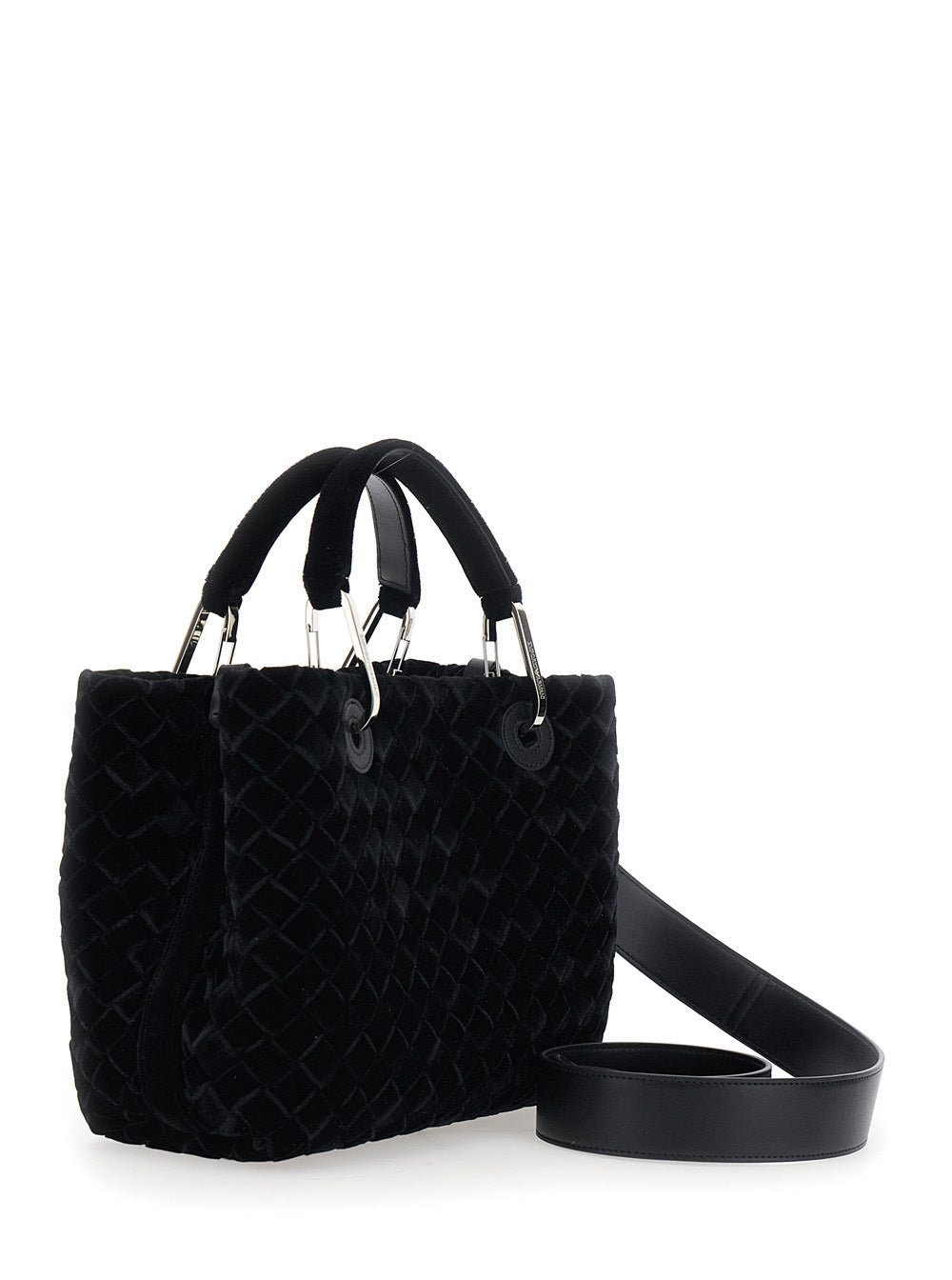 Emporio Armani Women Black Tote Bag With Removable Shoulder Strap And Logo Patch On The Front In Canvas For Women