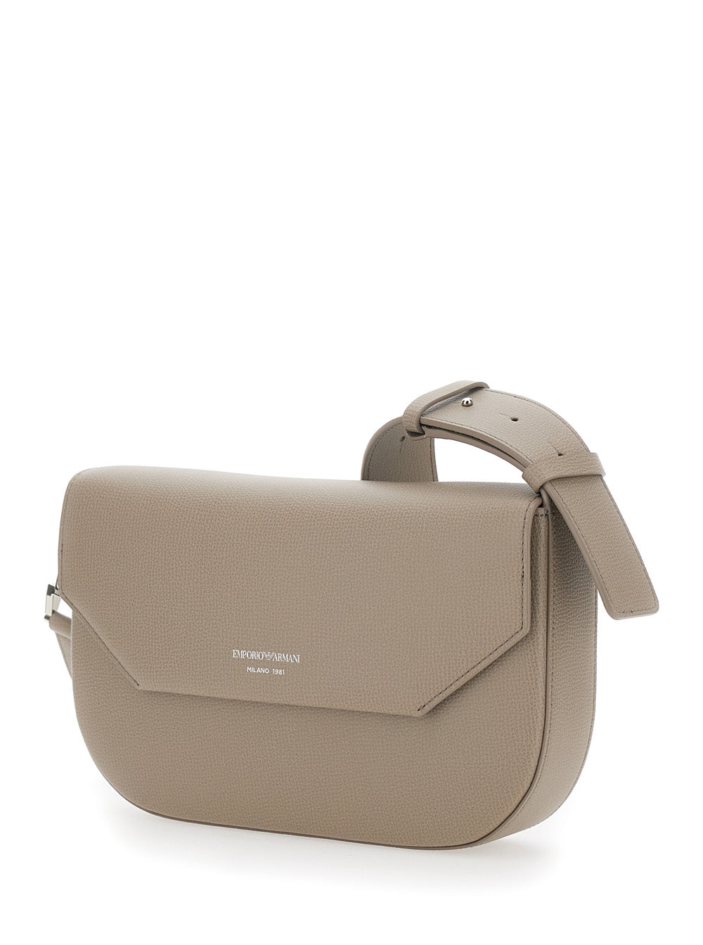 Emporio Armani Women Beige Shoulder Bag With Adjustable Shoulder Strap And Logo Lettering On The Front In Leather For Women