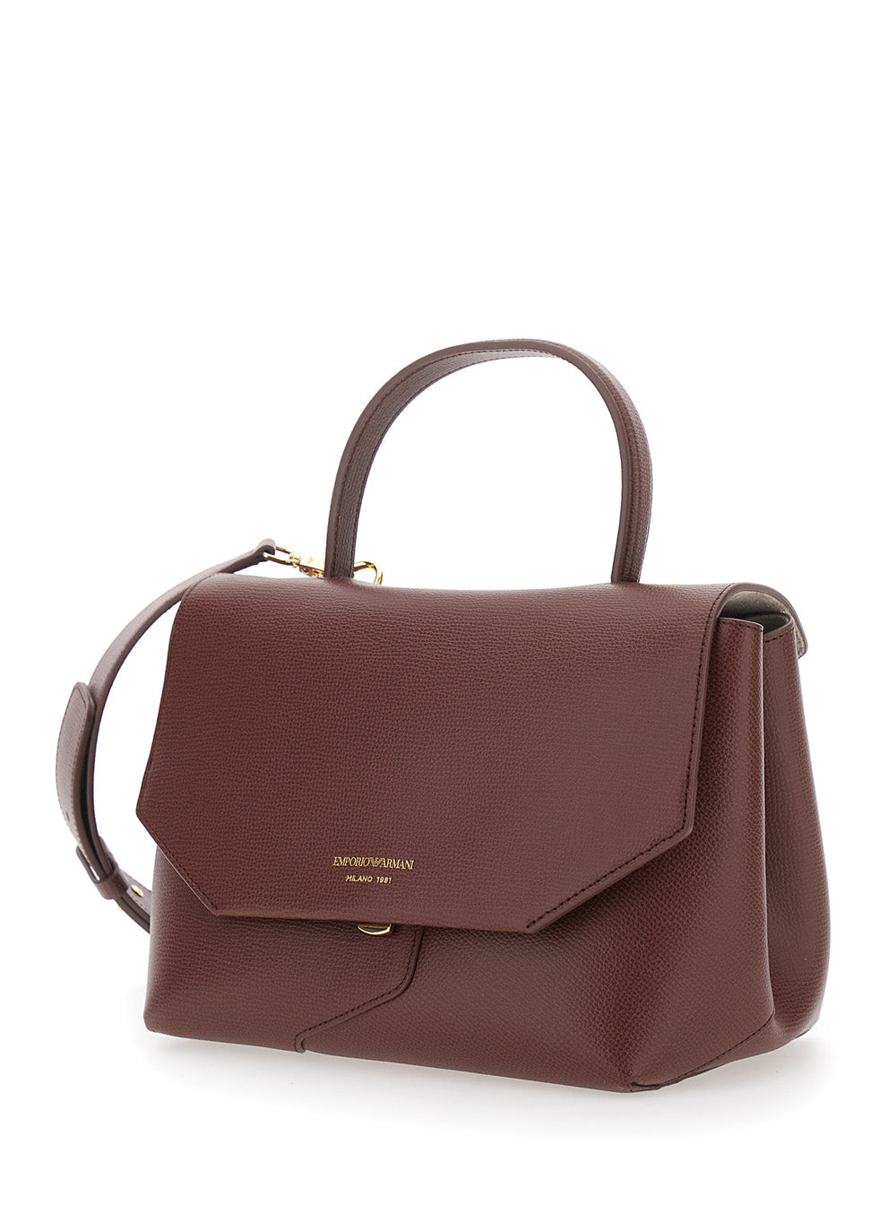 Emporio Armani Women Brown Handbag With Adjustable And Removable Shoulder Strap And Logo Lettering On The Front In Leather For Women