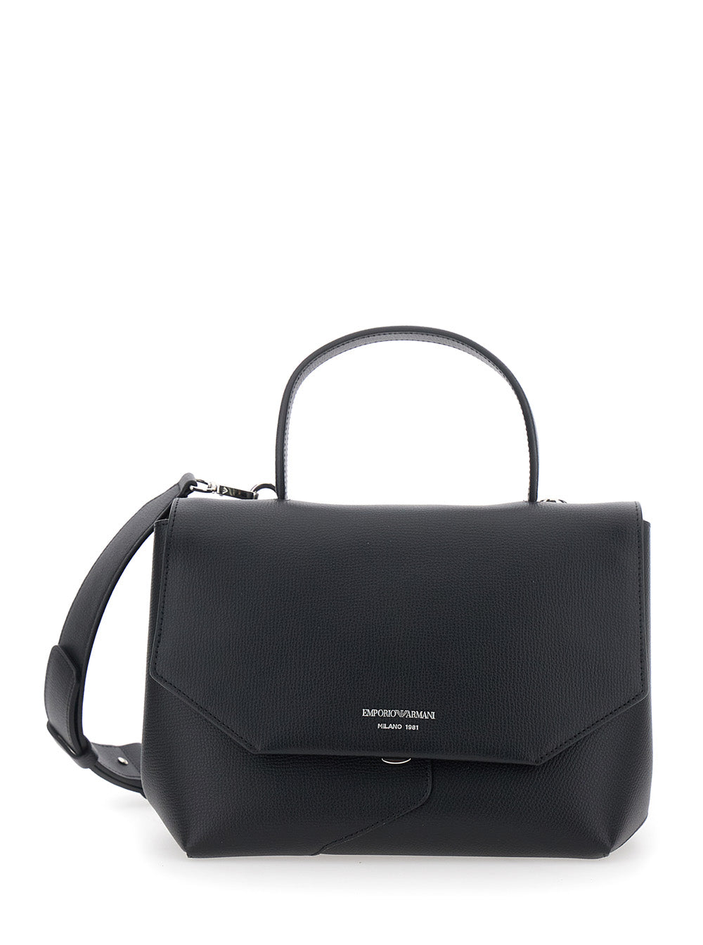 Emporio Armani Women Black Handbag With Adjustable And Removable Shoulder Strap And Logo Lettering On The Front In Leather For Women