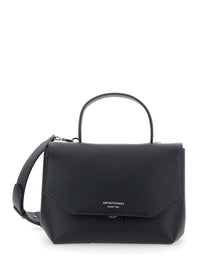 Emporio Armani Women Black Handbag With Adjustable And Removable Shoulder Strap And Logo Lettering On The Front In Leather For Women