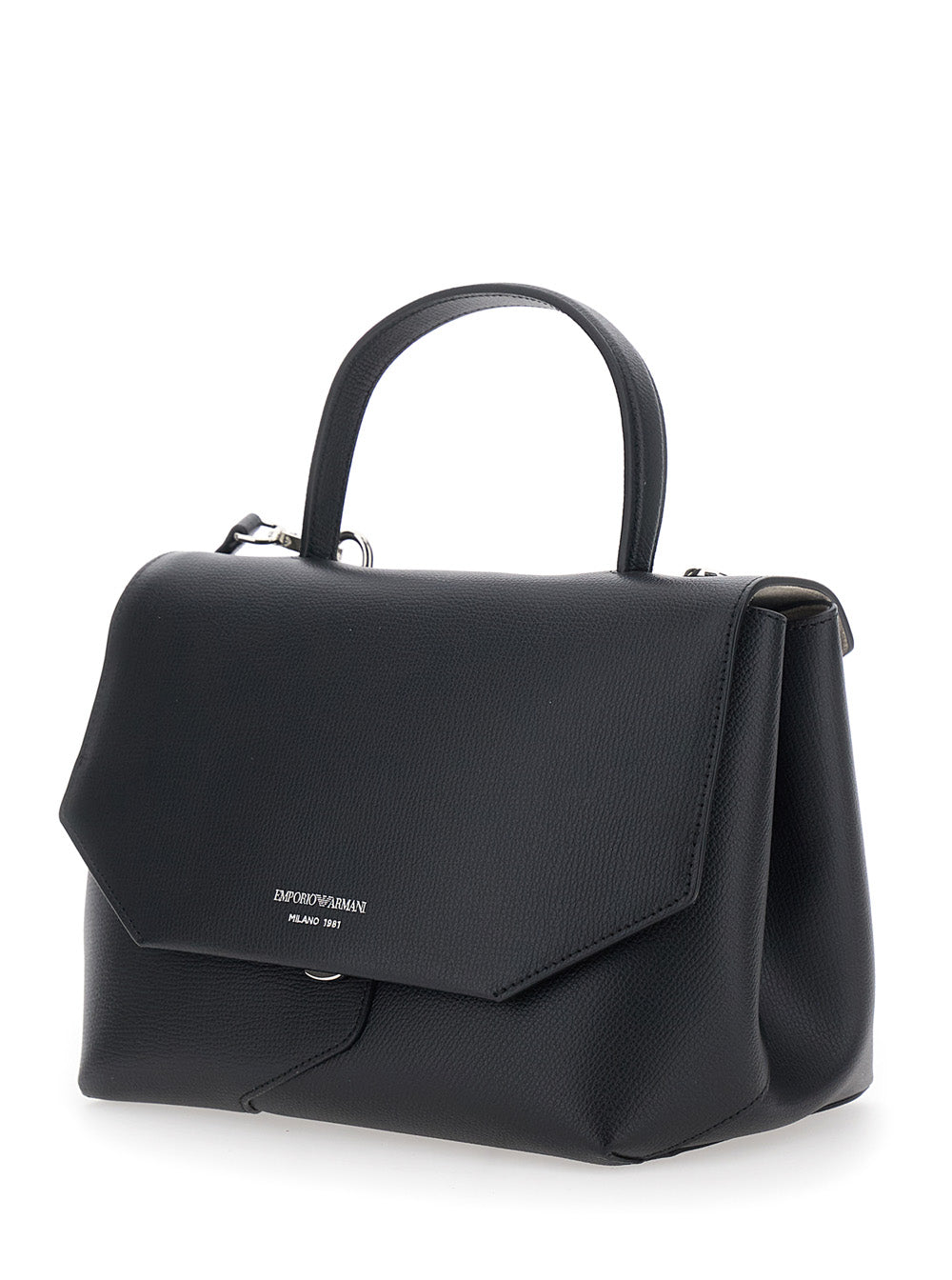 Emporio Armani Women Black Handbag With Adjustable And Removable Shoulder Strap And Logo Lettering On The Front In Leather For Women