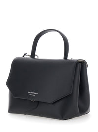 Emporio Armani Women Black Handbag With Adjustable And Removable Shoulder Strap And Logo Lettering On The Front In Leather For Women