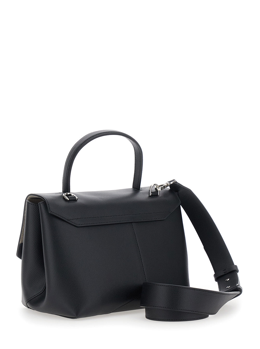 Emporio Armani Women Black Handbag With Adjustable And Removable Shoulder Strap And Logo Lettering On The Front In Leather For Women