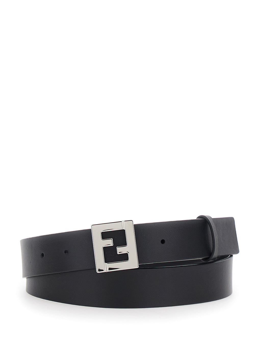 Fendi Men 3 Cm Pelle Ff Metal Silver