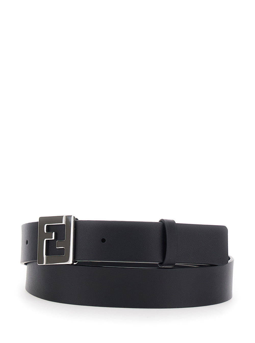Fendi Men 3 Cm Pelle Ff Metal Silver