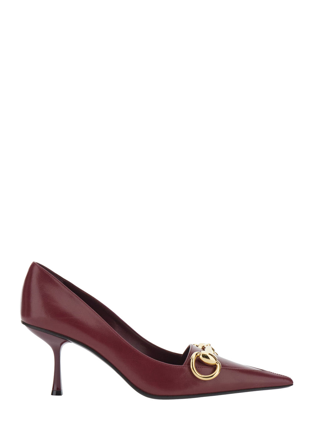 Gucci Women 'Boulevard' Bordeaux Pump Heels With Pointed Toe And Horsebit Plaque On The Front In Leather For Women