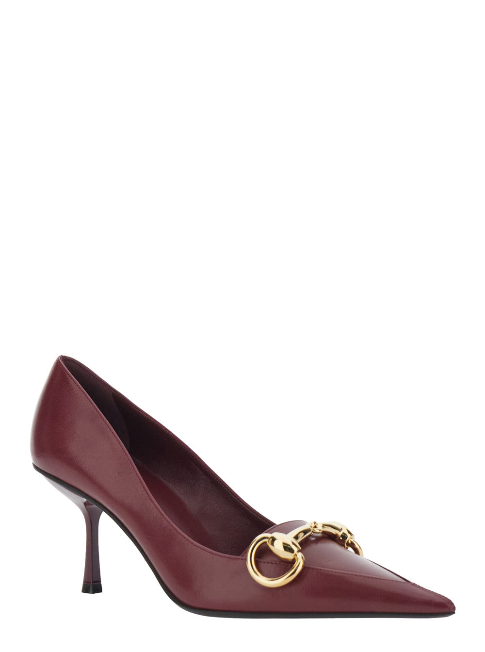 Gucci Women 'Boulevard' Bordeaux Pump Heels With Pointed Toe And Horsebit Plaque On The Front In Leather For Women