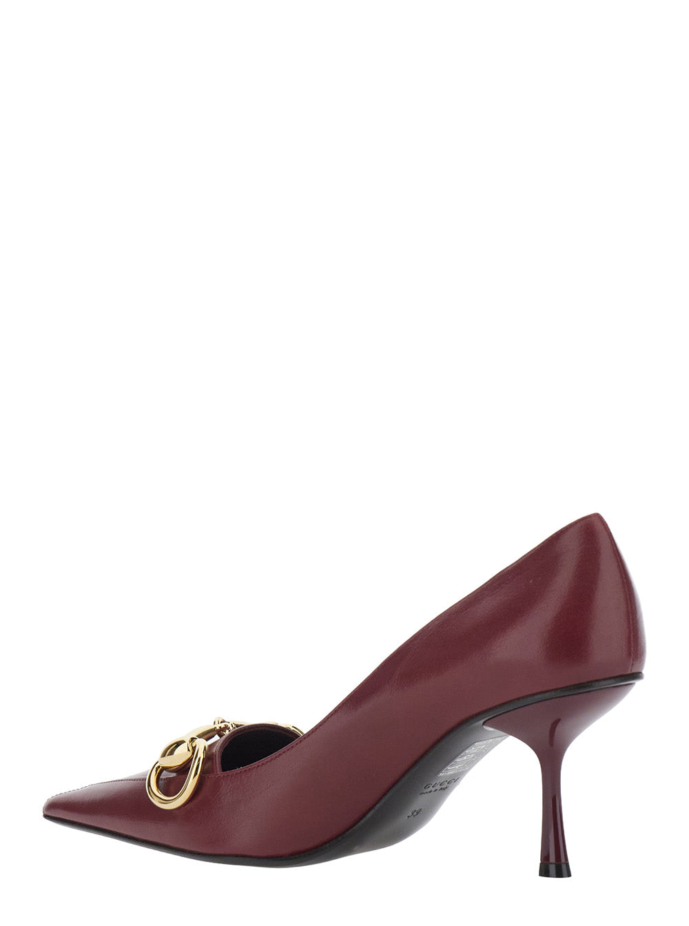 Gucci Women 'Boulevard' Bordeaux Pump Heels With Pointed Toe And Horsebit Plaque On The Front In Leather For Women
