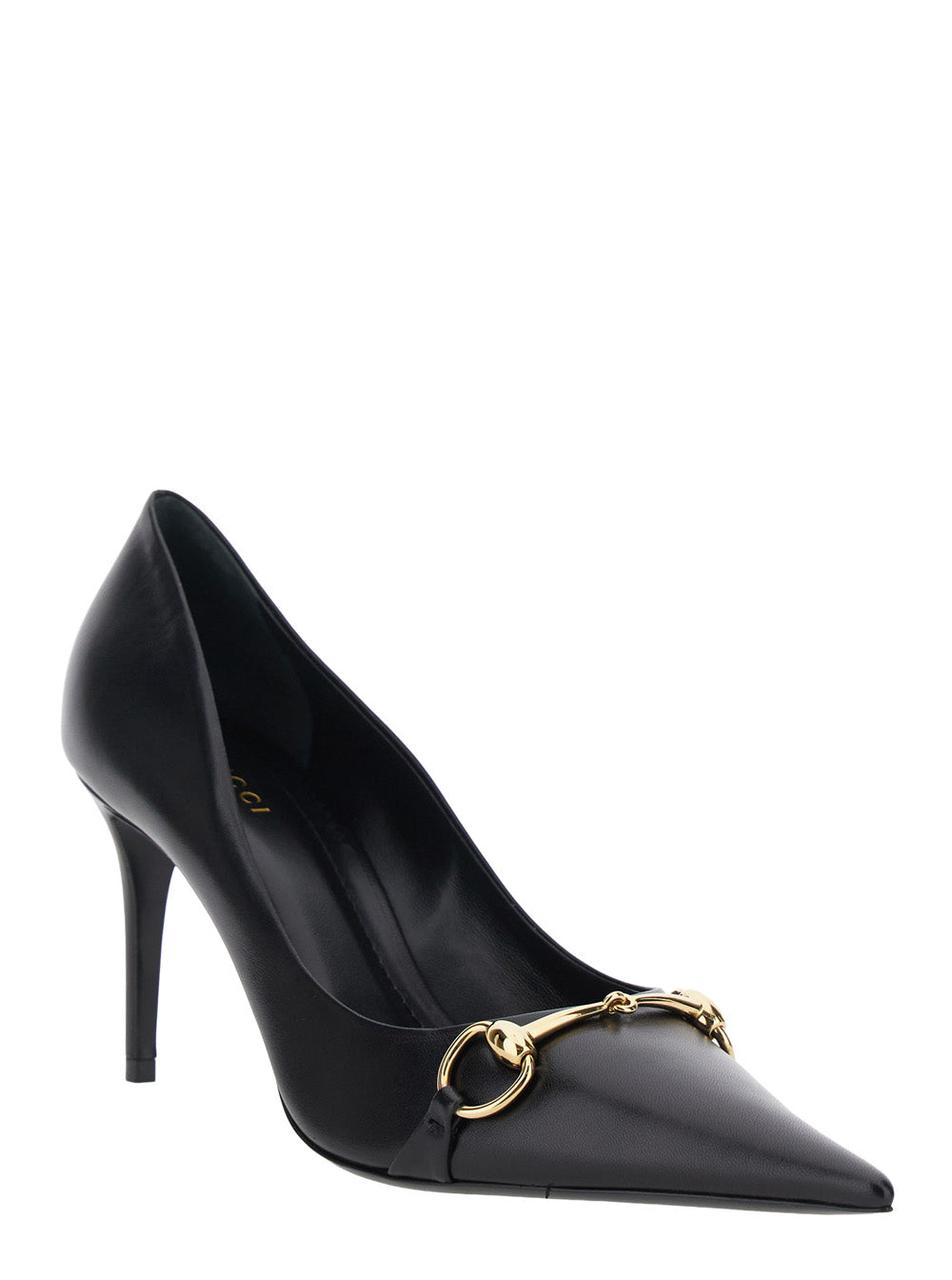 GUCCI Gucci Women Black Pointed-Toe Pumps With Horsebit Plaque On The Front And High Stiletto Heel In Leather For Women