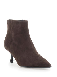 Leplain Women Brown Ankle Boots With Pointed-Toe Design In Suede Women