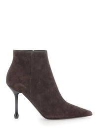 Leplain Women Brown Ankle Boots With Pointed Toe And High Heel In Suede Women