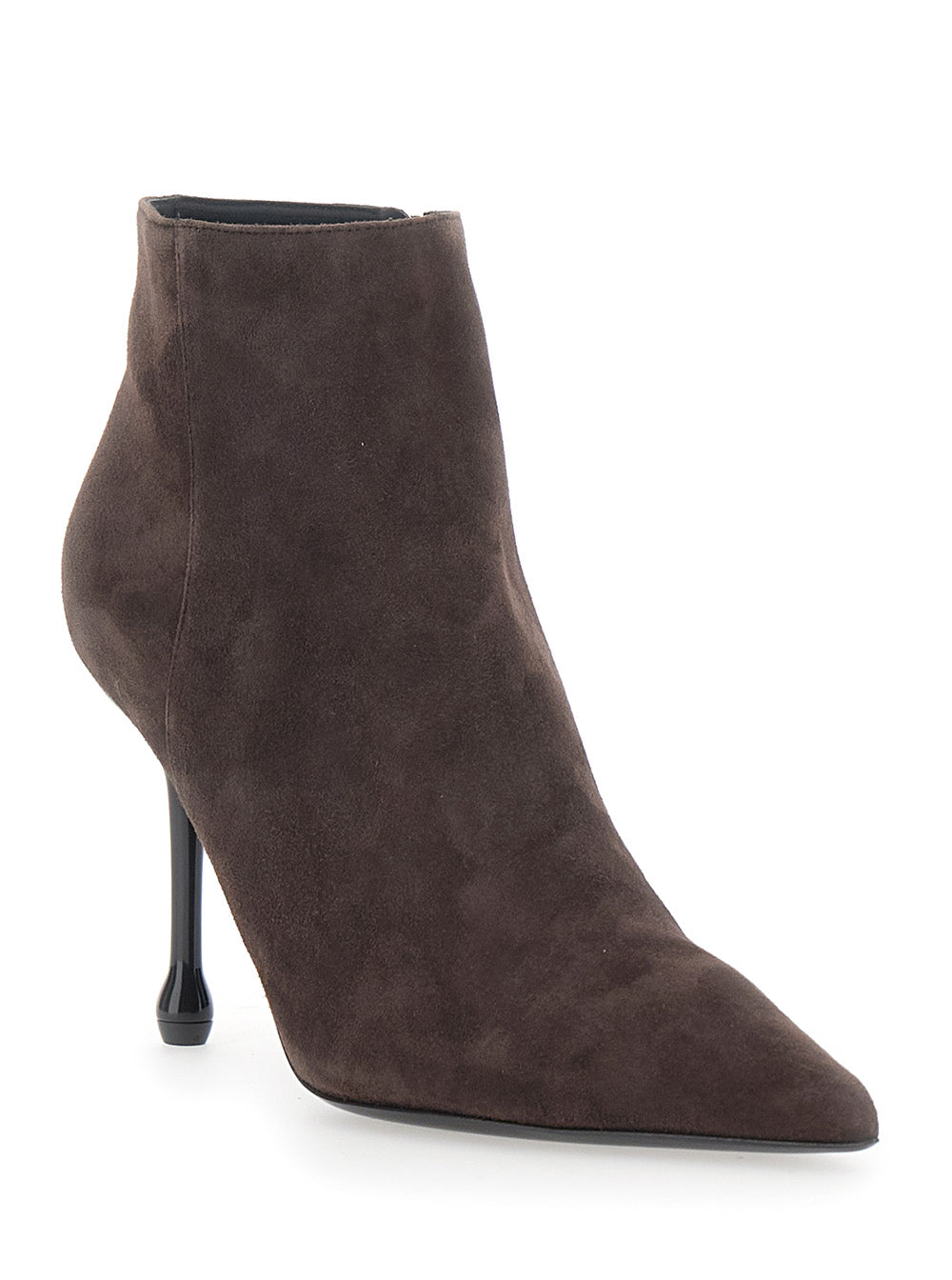 Leplain Women Brown Ankle Boots With Pointed Toe And High Heel In Suede Women