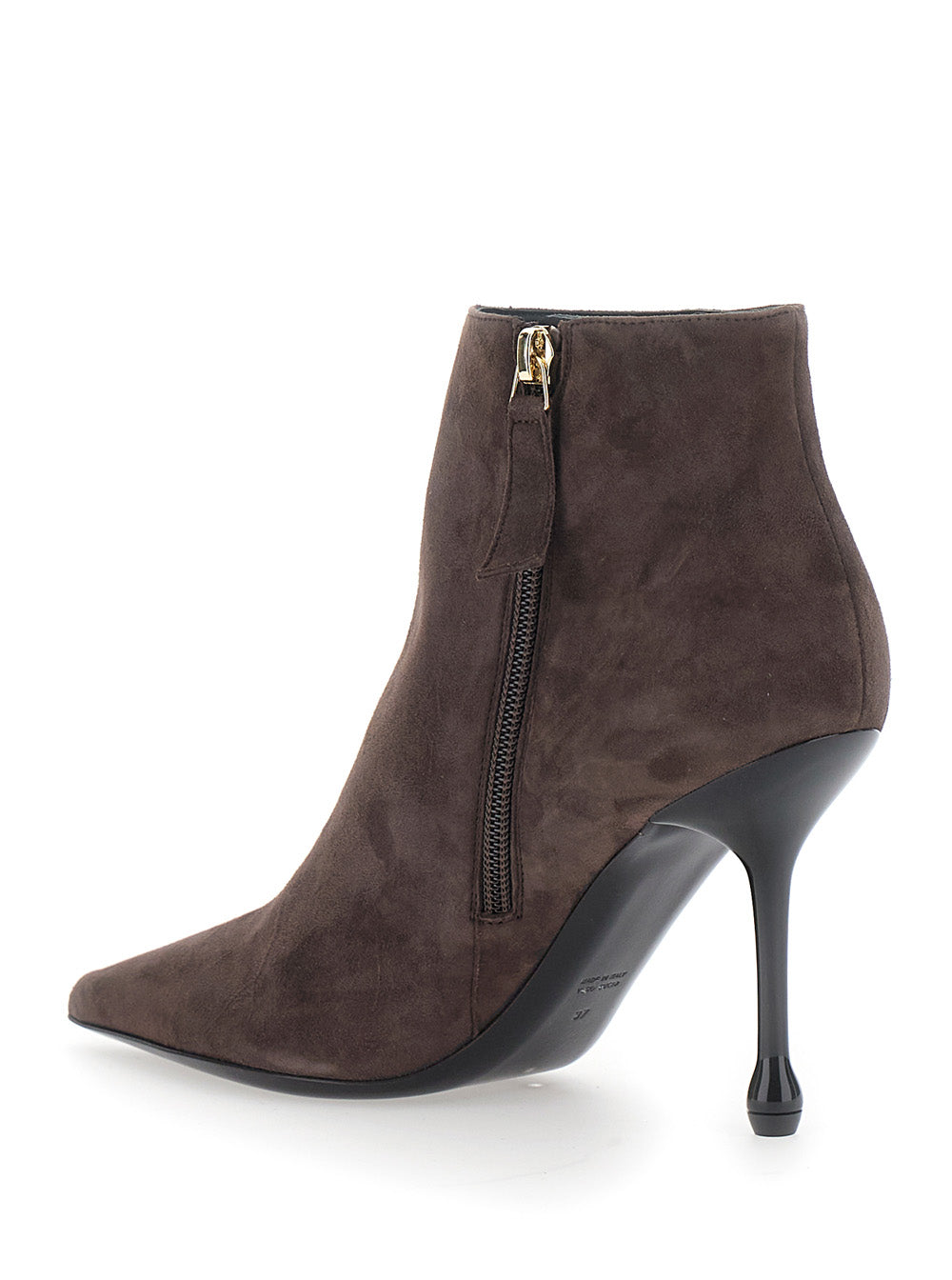 Leplain Women Brown Ankle Boots With Pointed Toe And High Heel In Suede Women