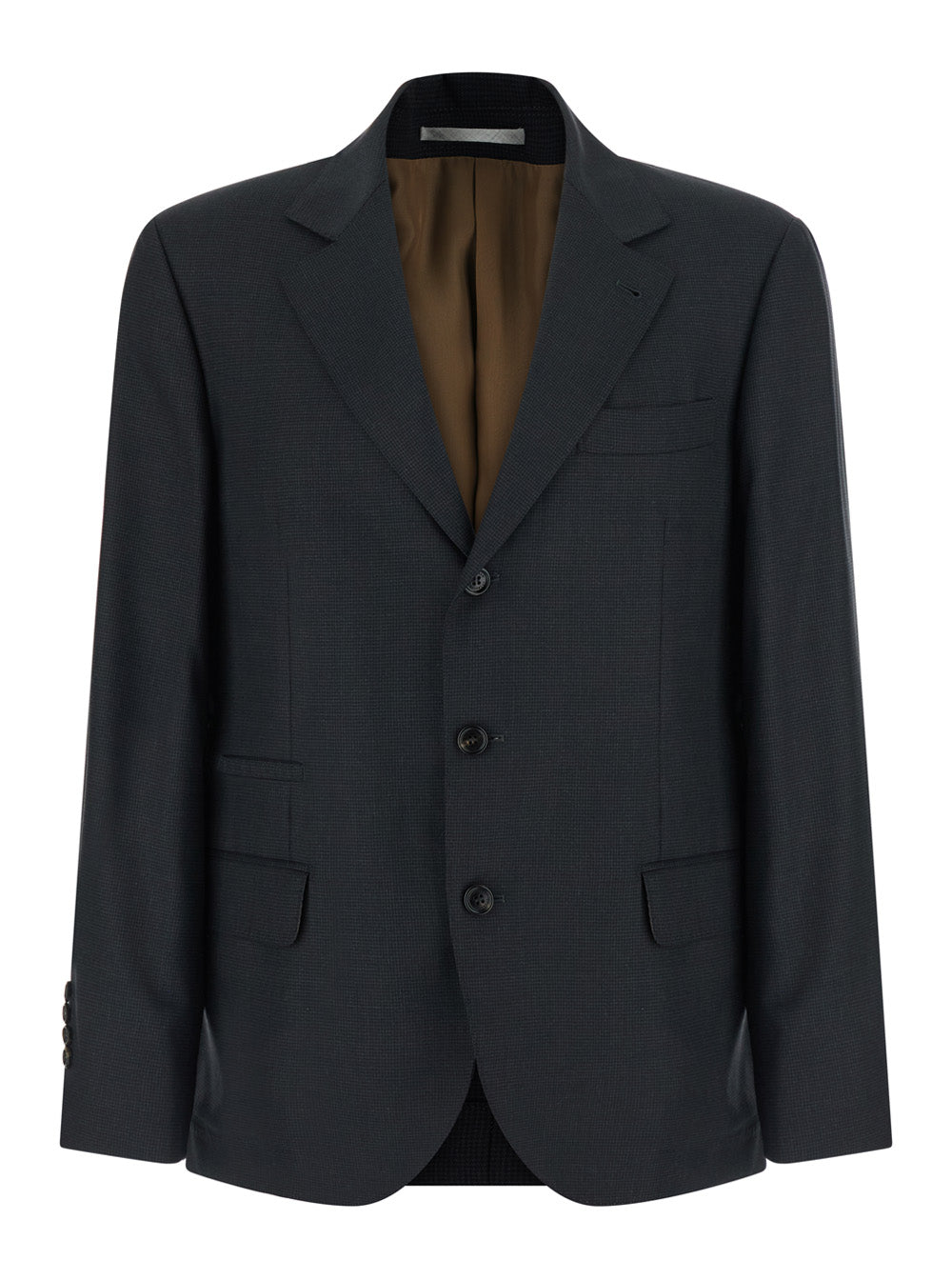 Brunello Cucinelli Men Grey Single-Breasted Jacket With Notched Revers And Houndstooth Motif In Wool For Men