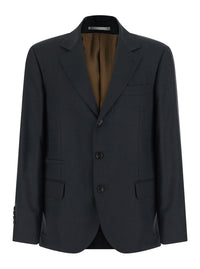 Brunello Cucinelli Men Grey Single-Breasted Jacket With Notched Revers And Houndstooth Motif In Wool For Men