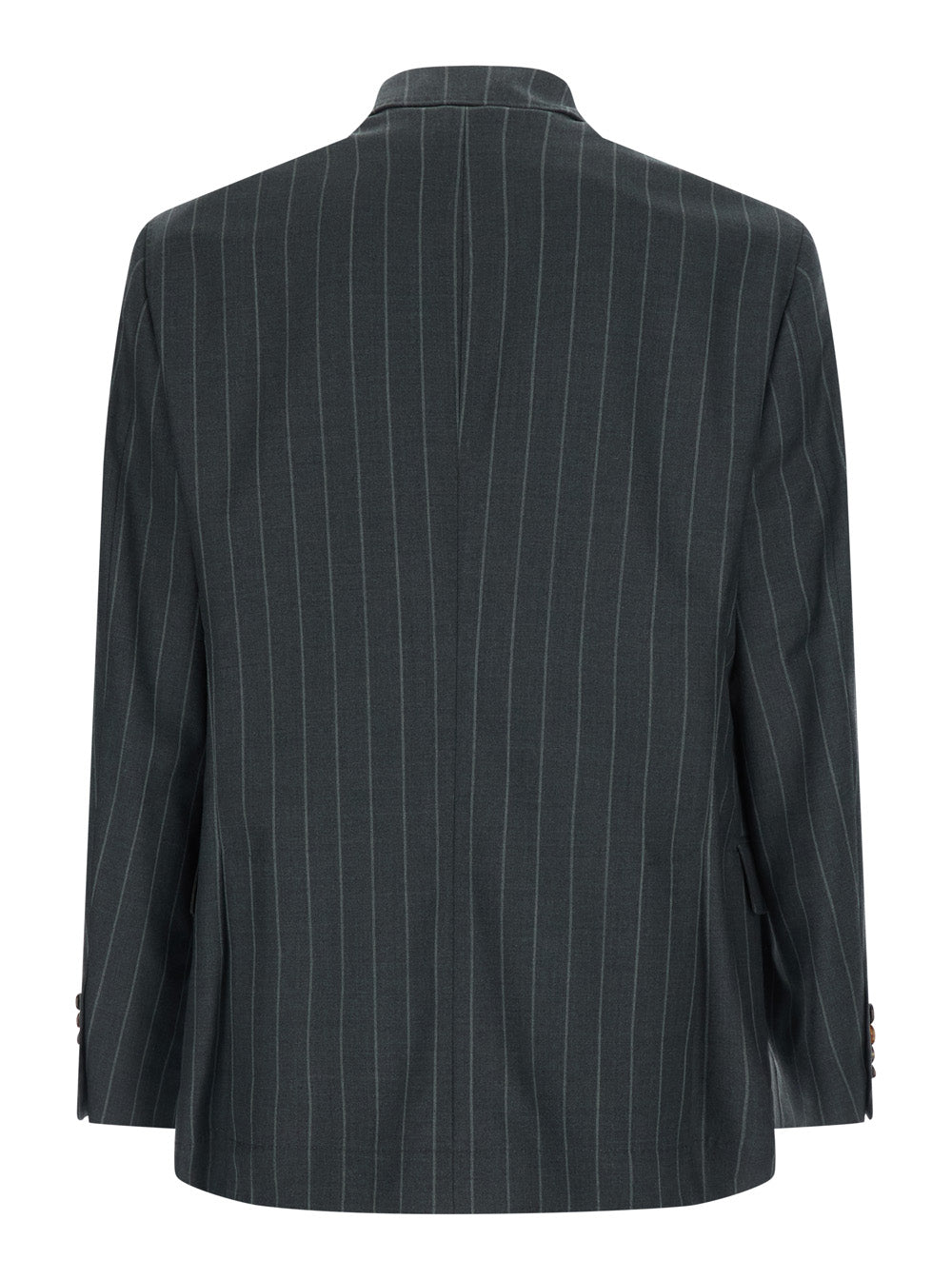 Brunello Cucinelli Men Grey Single-Breasted Jacket With Notched Revers And All-Over Pinstripe Motif In Wool For Men