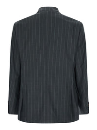 Brunello Cucinelli Men Grey Single-Breasted Jacket With Notched Revers And All-Over Pinstripe Motif In Wool For Men