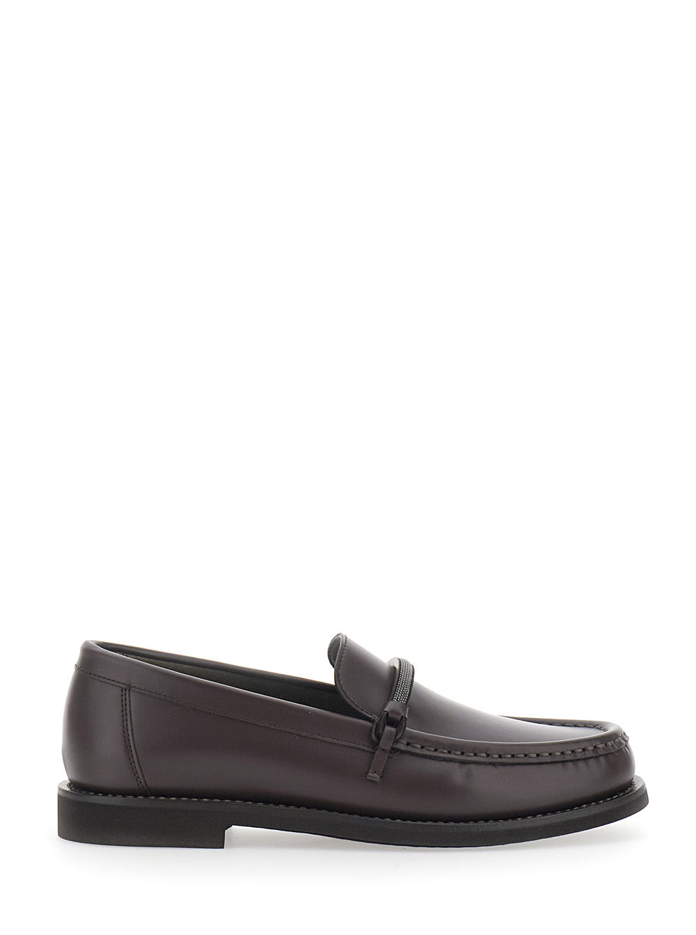 Brunello Cucinelli Women Brown Loafers With Rounded Toe And Monile Band On The Front In Leather Women