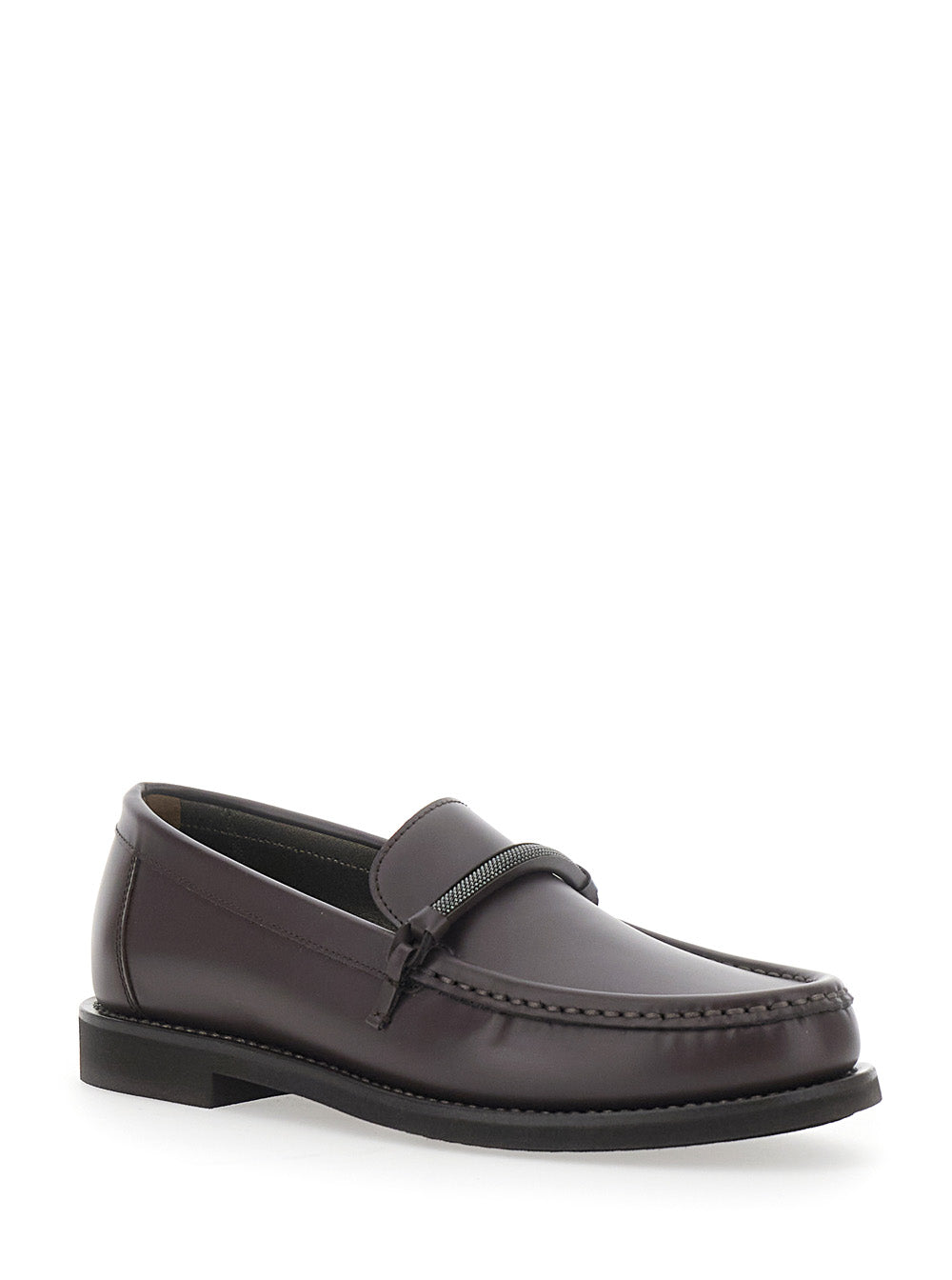 Brunello Cucinelli Women Brown Loafers With Rounded Toe And Monile Band On The Front In Leather Women