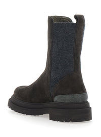 Brunello Cucinelli Women Brown Ankle Boots With Monili Strap At The Back In Suede For Women