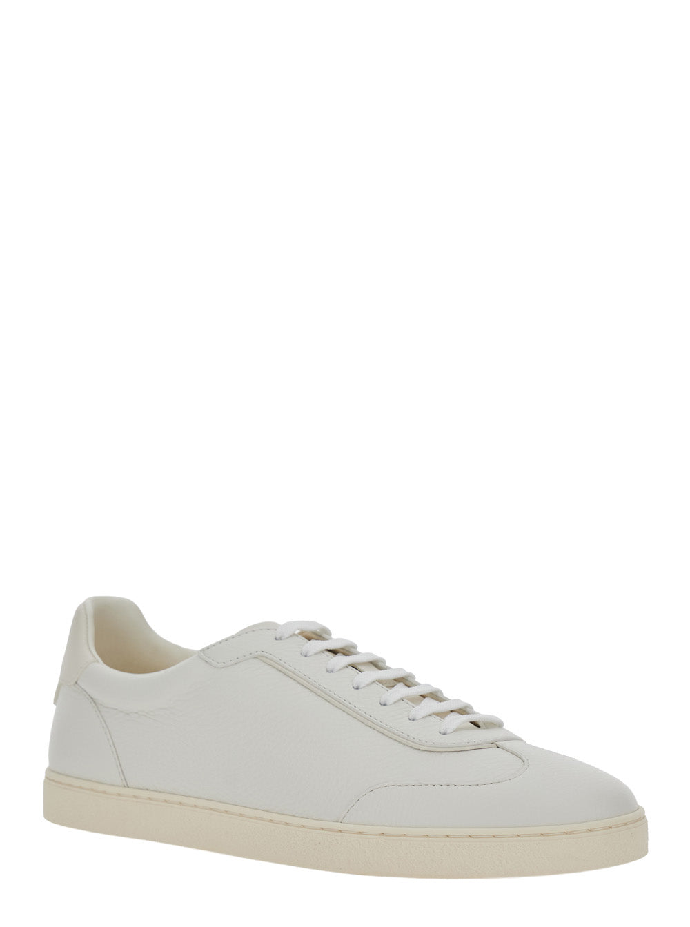 Brunello Cucinelli Men White Sneakers With Embossed Logo On The Back In Leather Men