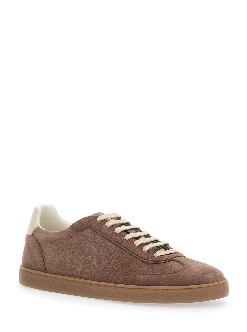 Brunello Cucinelli Men Brown Sneakers With Embossed Logo On The Back In Leather Men