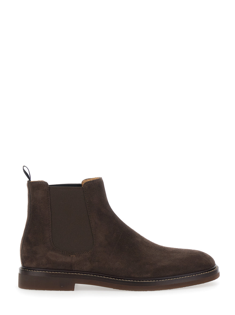 Brunello Cucinelli Men Brown Ankle Boots With Contrasting Stitching And Elastic Inserts In Suede For Men