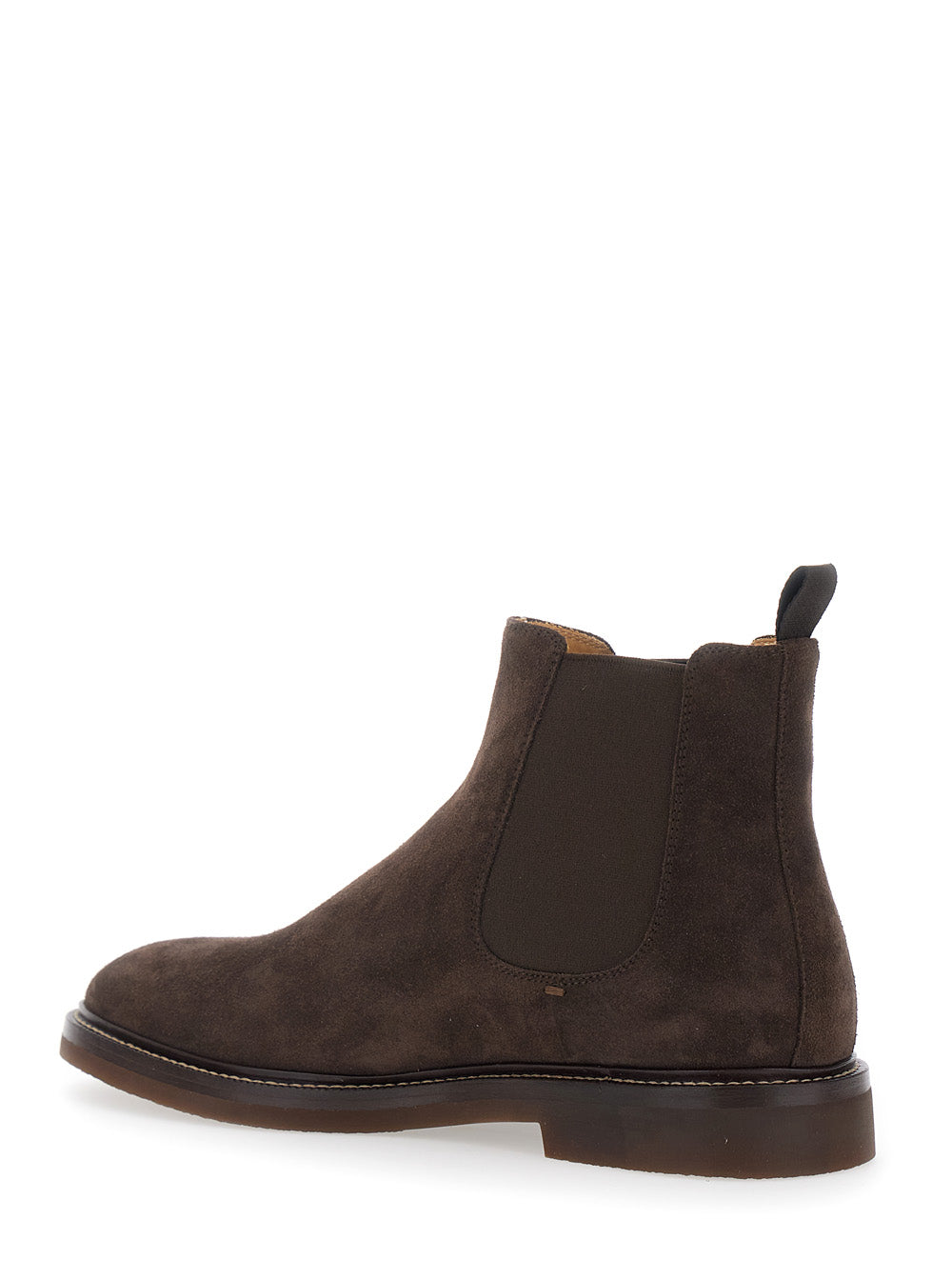 Brunello Cucinelli Men Brown Ankle Boots With Contrasting Stitching And Elastic Inserts In Suede For Men