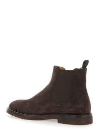 Brunello Cucinelli Men Brown Ankle Boots With Contrasting Stitching And Elastic Inserts In Suede For Men