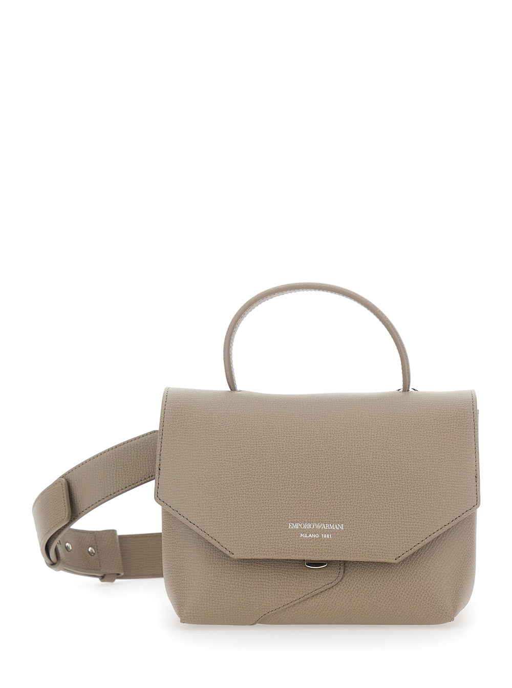 Emporio Armani Women Beige Handbag With Adjustable And Removable Shoulder Strap And Logo Lettering On The Front In Leather For Women