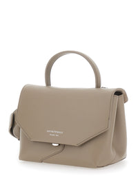Emporio Armani Women Beige Handbag With Adjustable And Removable Shoulder Strap And Logo Lettering On The Front In Leather For Women