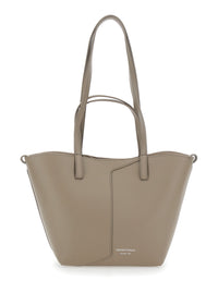 Emporio Armani Women Beige Tote Bag With Logo Lettering On The Front And Asymmetric Handles In Leather For Women