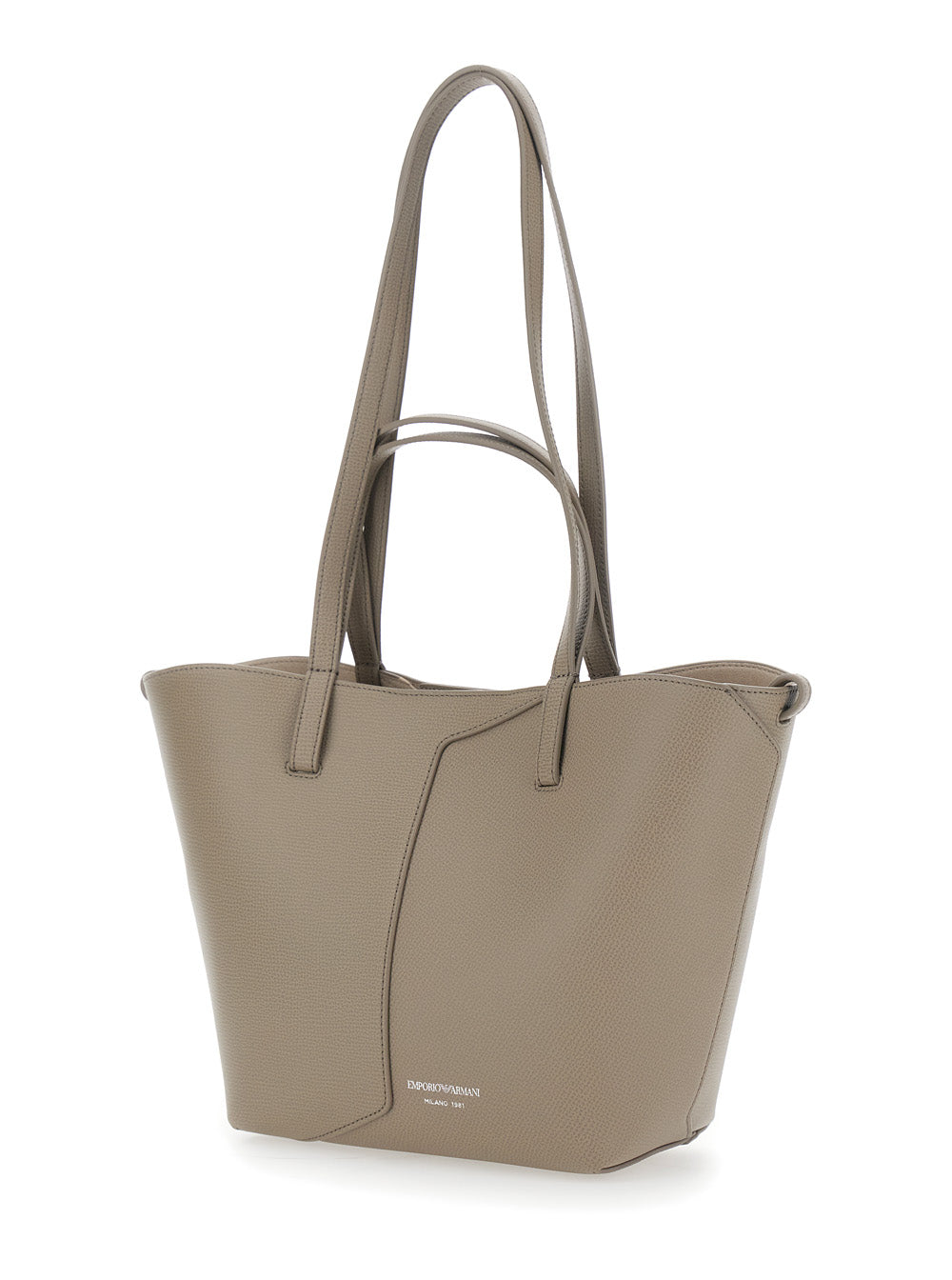 Emporio Armani Women Beige Tote Bag With Logo Lettering On The Front And Asymmetric Handles In Leather For Women