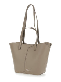Emporio Armani Women Beige Tote Bag With Logo Lettering On The Front And Asymmetric Handles In Leather For Women