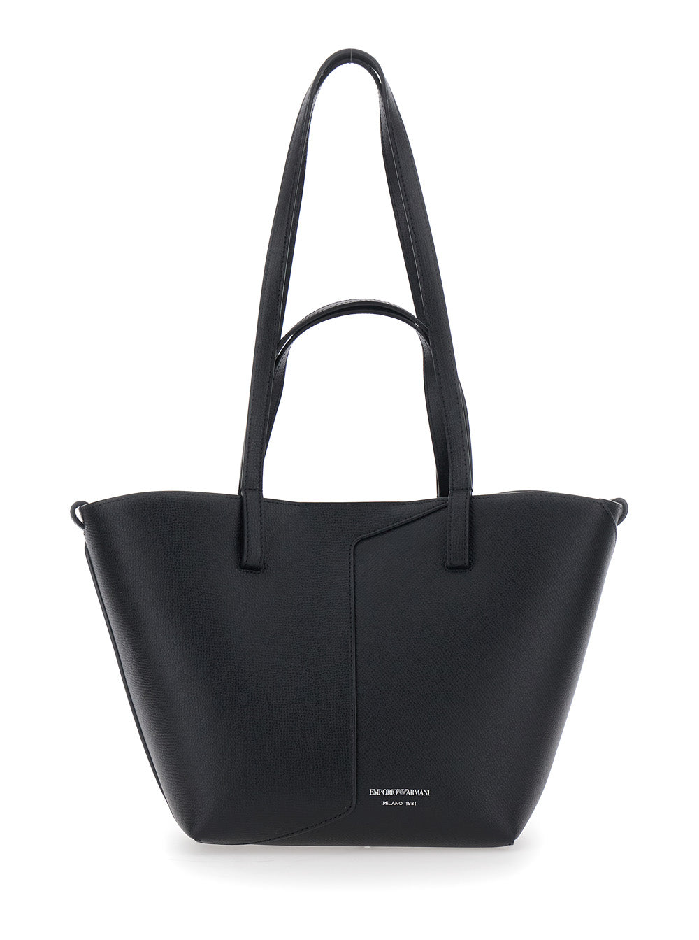 Emporio Armani Women Black Tote Bag With Logo Lettering On The Front And Asymmetric Handles In Leather For Women