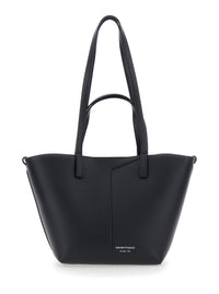 Emporio Armani Women Black Tote Bag With Logo Lettering On The Front And Asymmetric Handles In Leather For Women