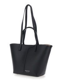 Emporio Armani Women Black Tote Bag With Logo Lettering On The Front And Asymmetric Handles In Leather For Women