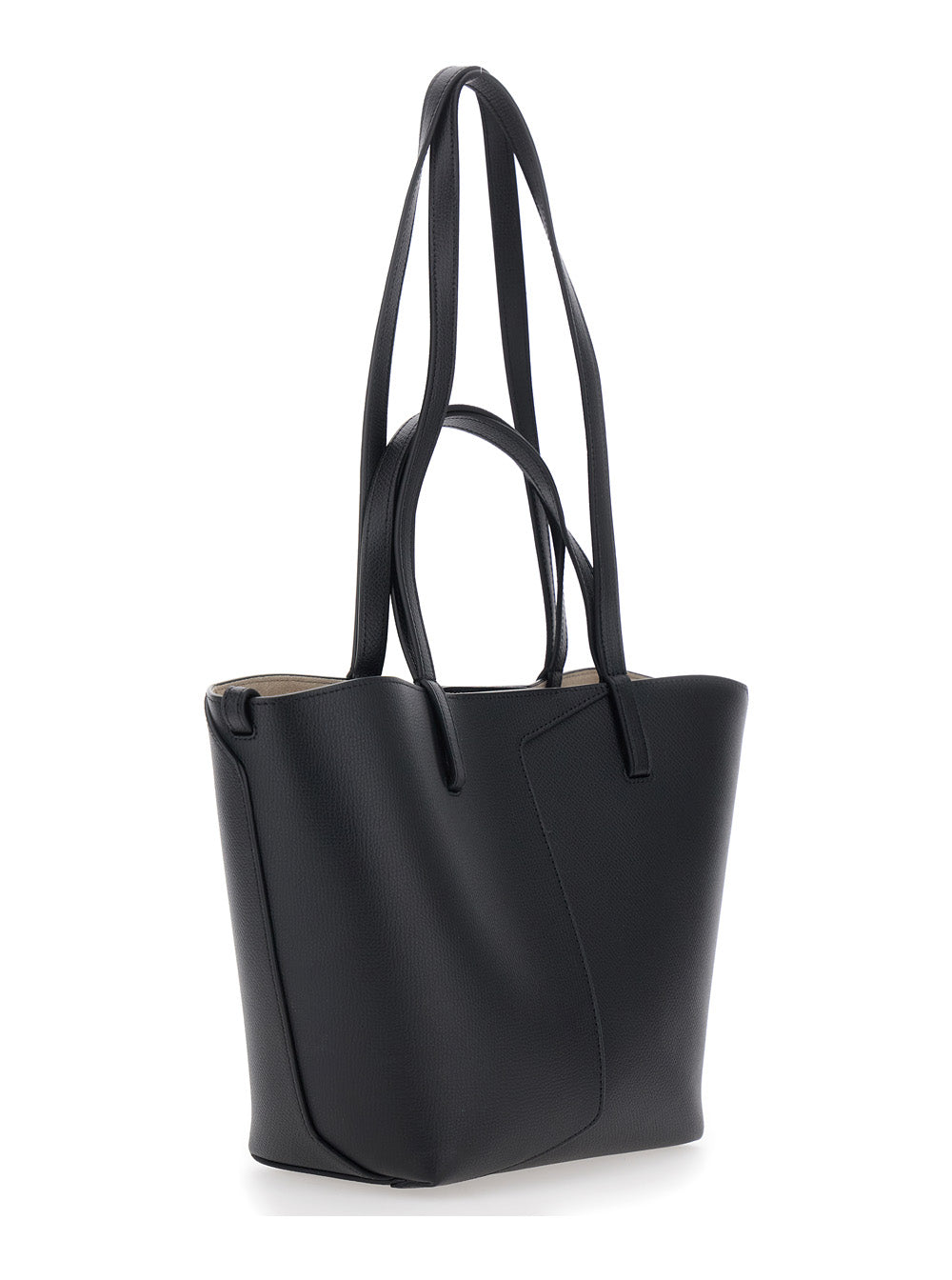 Emporio Armani Women Black Tote Bag With Logo Lettering On The Front And Asymmetric Handles In Leather For Women