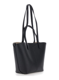 Emporio Armani Women Black Tote Bag With Logo Lettering On The Front And Asymmetric Handles In Leather For Women
