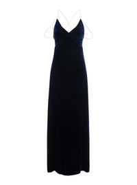 Forte_Forte Women Long Dress In Silk Velvet With Beaded Straps And Blue Color For Women