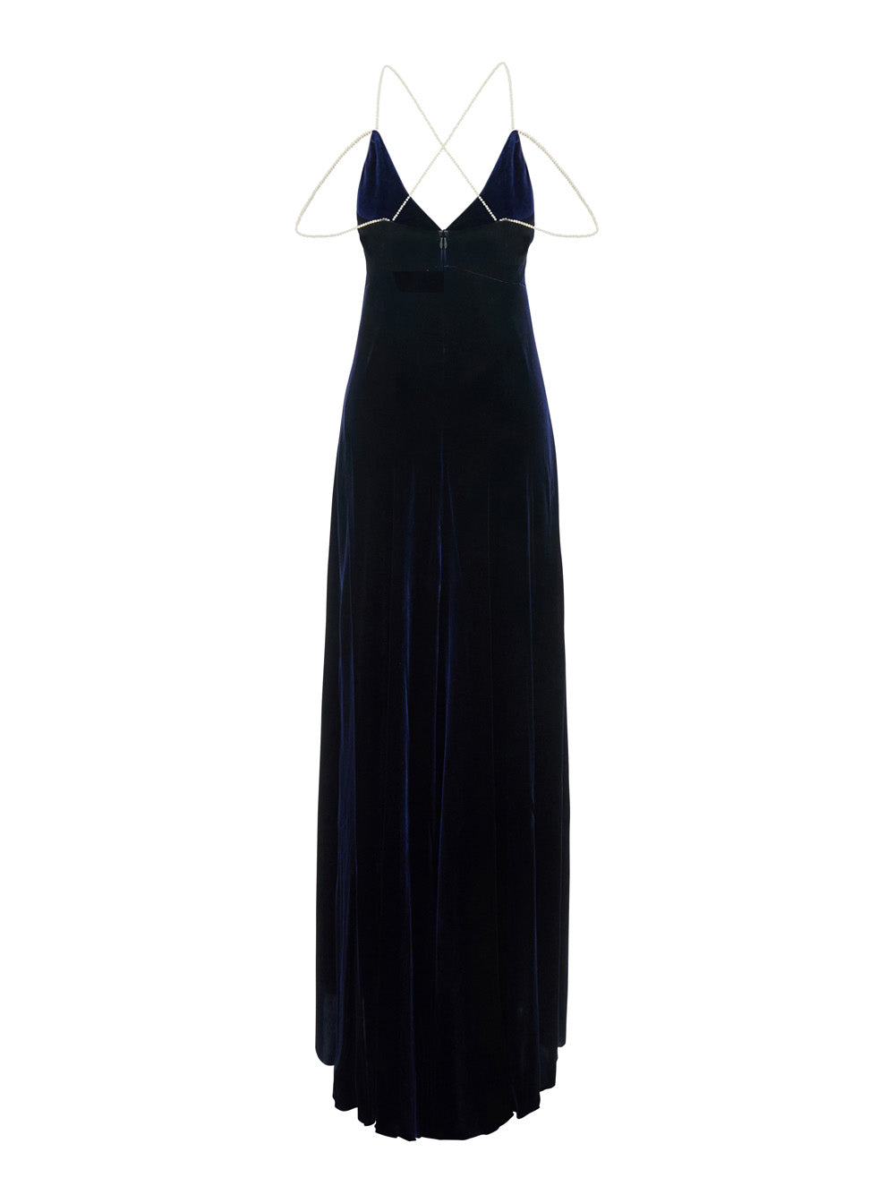 Forte_Forte Women Long Dress In Silk Velvet With Beaded Straps And Blue Color For Women