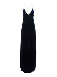 Forte_Forte Women Long Dress In Silk Velvet With Beaded Straps And Blue Color For Women