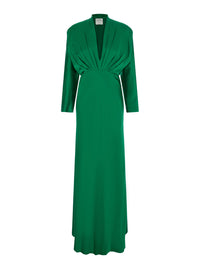 Forte_Forte Women Silk Satin Dress With 'V' Neckline And Long Sleeves, Silk, Green, Women